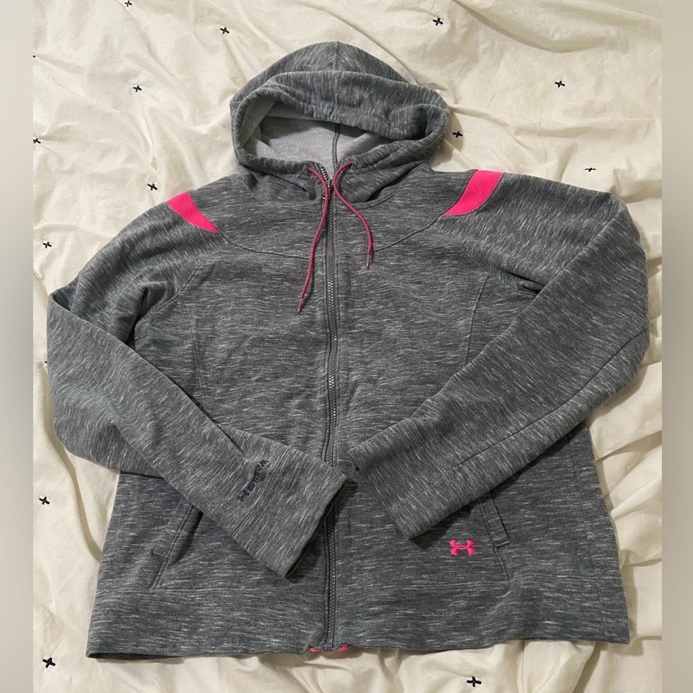 Under Armour Gray Hooded Zip Up Sweatshirt Large
